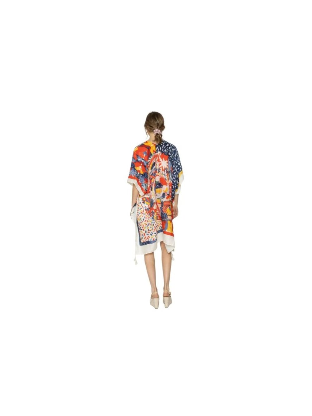 Red Abstract Tropical Tassel Kimono Beach Coverup One Size Cruise Travel Vacatio - Picture 3 of 5